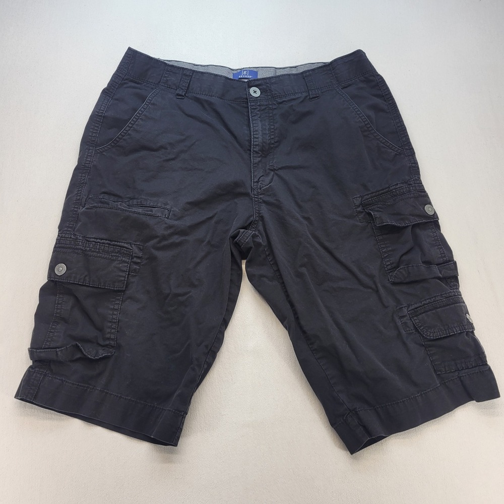 George Cargo Shorts Mens 34 Black Multi-Pocket Utility Cotton Blend